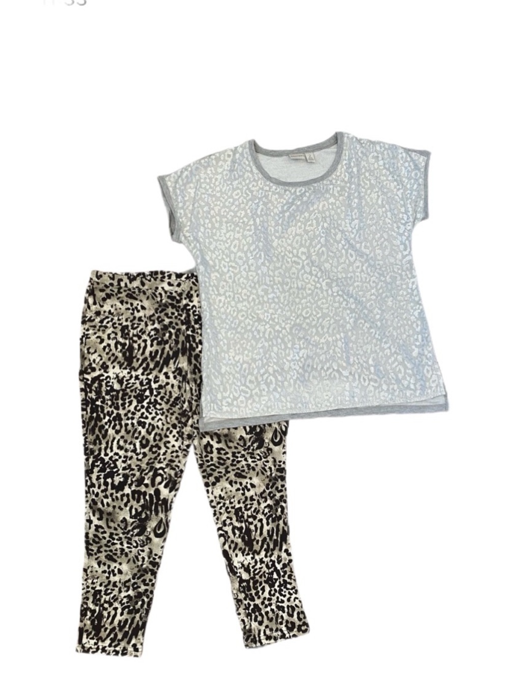Chico's Animal Print Metallic Silver Top & Cropped Leggings Size L